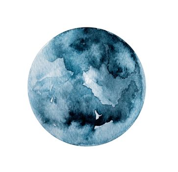 Moon watercolor circular painting, on white background