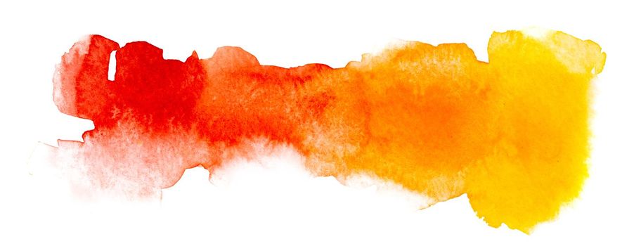 Wide palette of hot colors, drawing in bright watercolor, isolated on a white background