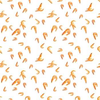 Seamless pattern made from Prawn isolated on a white background. Tiger shrimp. Seafood seamless pattern with shrimps. seafood pattern
