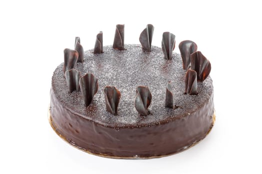Single Chocolate cake isolated on white background close up