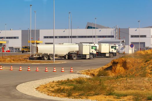 Service vehicle truck parked near the airport terminal building