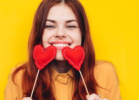 pretty woman in yellow shirt glamor romance posing. High quality photo