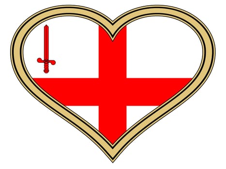 Flag of the City of London England inset into a isolated gold heart