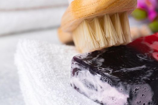 Handmade, natural organic soap on the table. Spa products.Close up
