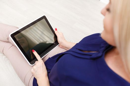 picture of happy woman with tablet pc computer