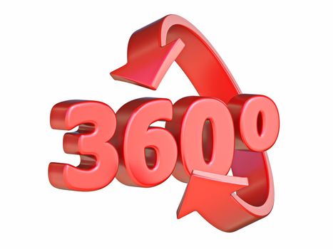 Red 360 degree rotation icon 3D rendering illustration isolated on white background