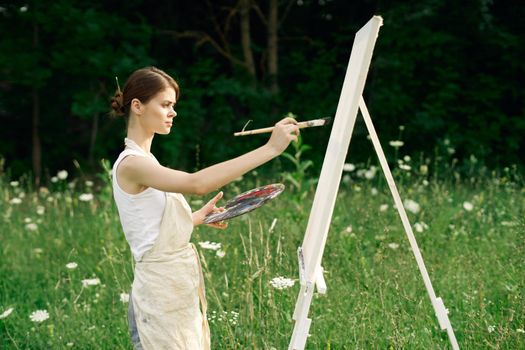 woman artist art drawing nature landscape hobby. High quality photo