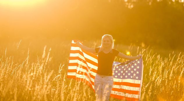 Beautiful Young Woman with USA Flag