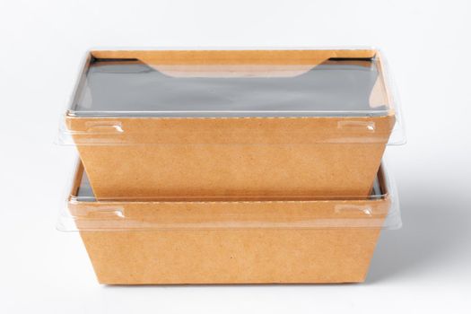 Cardboard brown food box pack isolated on white background close up