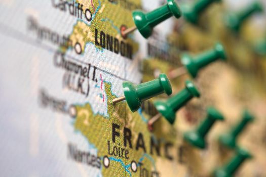 World map with different push pin on Countries where travelers have been, Travel,Topography and tourist concept background colorful