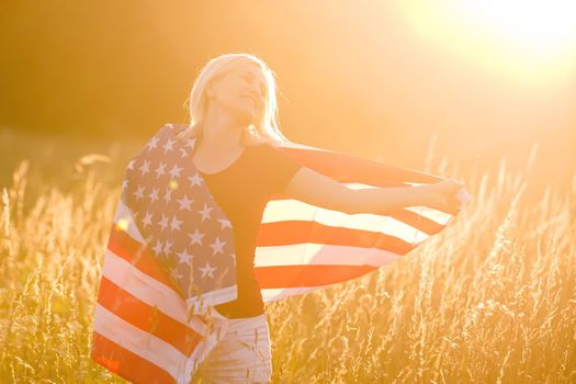 Beautiful Young Woman with USA Flag