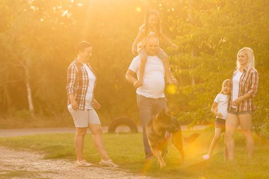 Family Walking Dog Togetherness Nature Concept