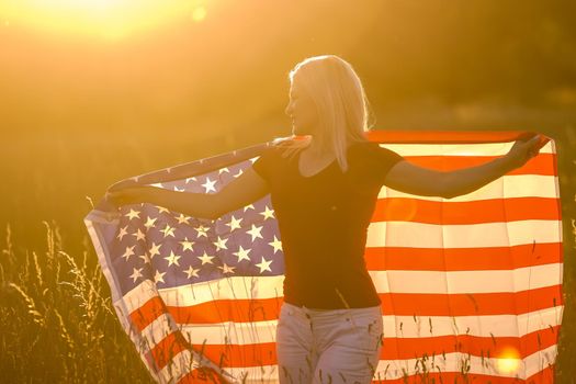 Beautiful Young Woman with USA Flag