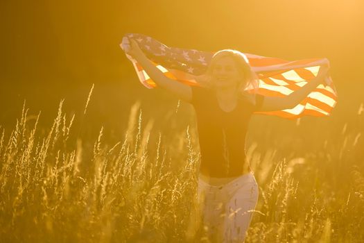 Beautiful Young Woman with USA Flag