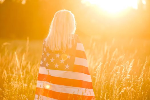 Beautiful Young Woman with USA Flag