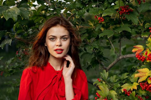 pretty woman in the summer outdoors near the bush. High quality photo