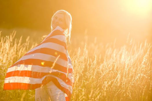 Beautiful Young Woman with USA Flag