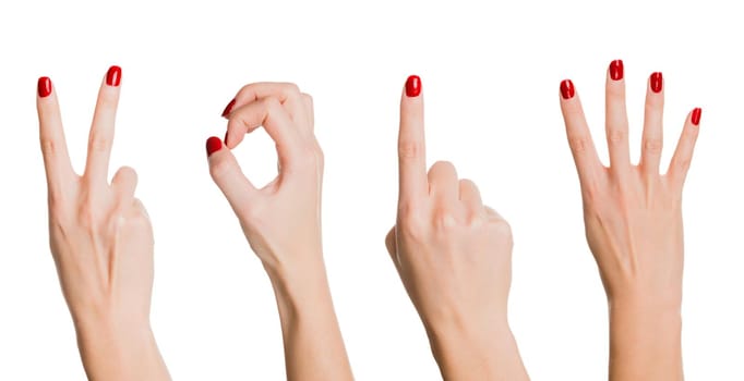 New year with female hands forming number 2014 on white background