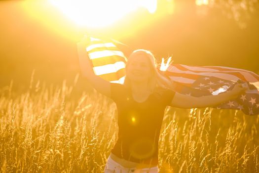 Beautiful Young Woman with USA Flag