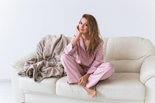 Glamorous girl with happy smile in good morning. Positive female model.