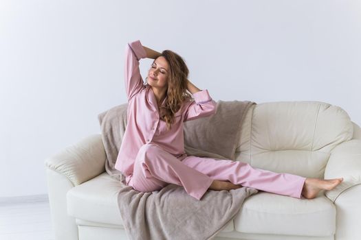 Glamorous girl with happy smile in good morning. Positive female model.