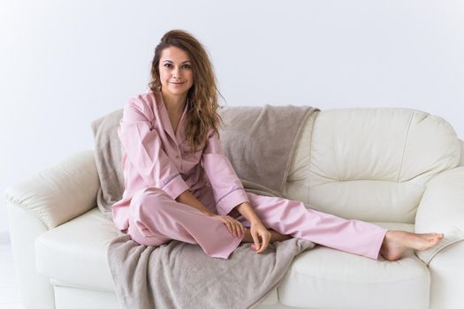 Glamorous girl with happy smile in good morning. Positive female model.