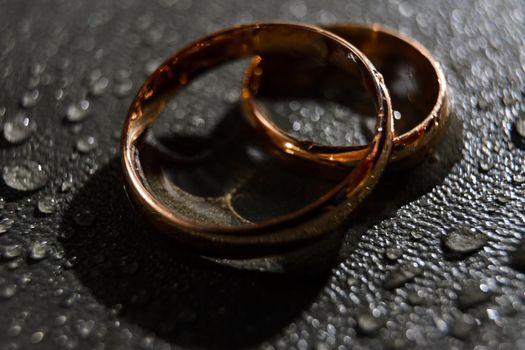 Concept and idea, pair of wedding rings, close up of two jewelry.2020