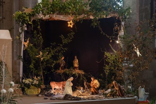 Christmas creche with Joseph Mary and small Jesus