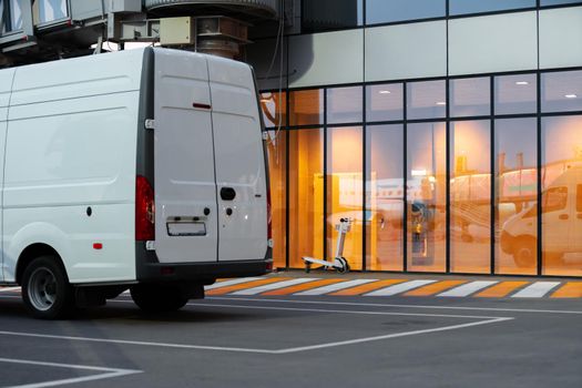 Service vehicle truck parked near the airport terminal building