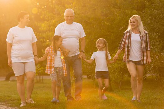 Family Walking Dog Togetherness Nature Concept