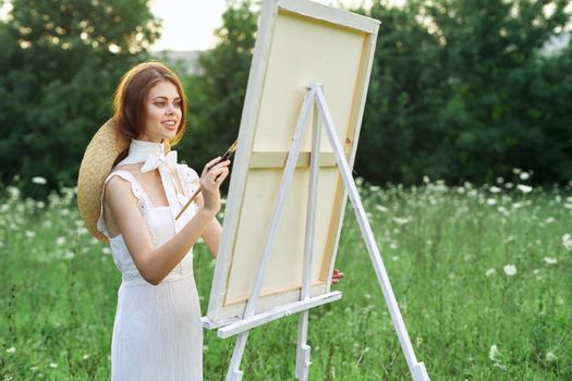 woman artist outdoors landscape creative hobby lifestyle. High quality photo