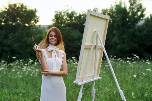 woman artist outdoors landscape creative hobby lifestyle. High quality photo