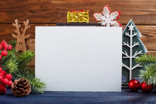 Christmas background with festive decoration and text , Merry Christmas and happy new year concept