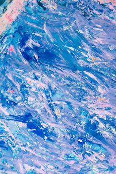 Original acrylic abstract painting in blues and white representing movement of waves. Painted by the photographer.