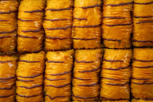 Top view food pattern texture of Turkish dessert baklava
