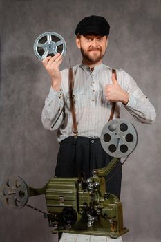 Cameraman with with a film projection