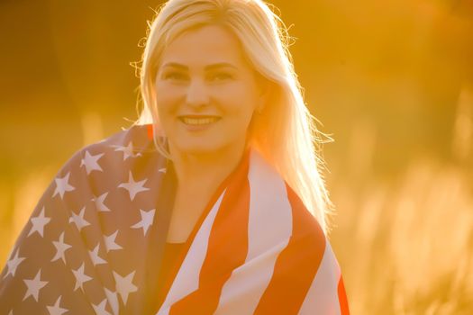 Beautiful Young Woman with USA Flag