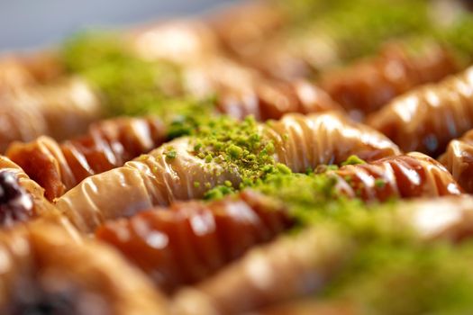 Close up photo of delicious baklava at a hotel buffet