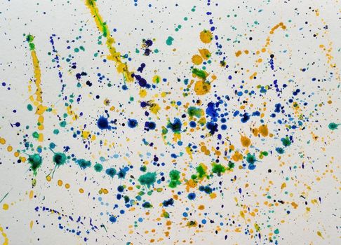 Patterned colorful drops drawing on watercolor background