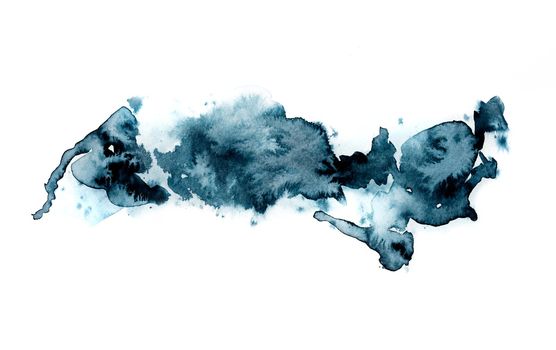 Abstractive blue watercolor fluid ink spot picture isolated on a white background