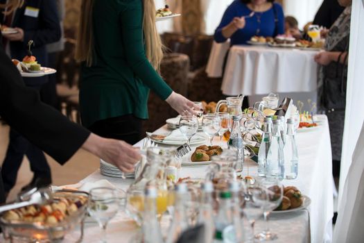 Buffet table with people