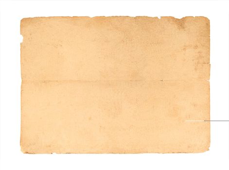 Old sheet of paper isolated on white background.