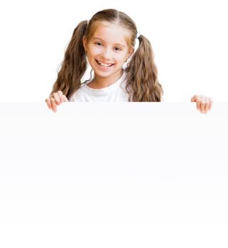 pretty girl with board isolated on a white background