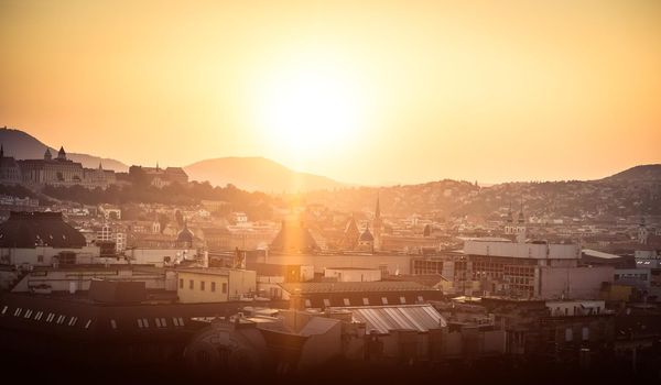 scenic view on Budapest on sunset from ferris wheel