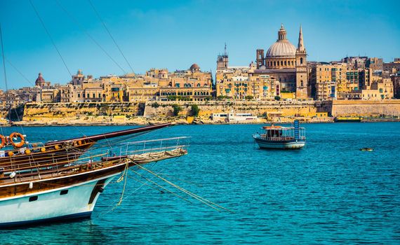 scenic View of Marsamxett Harbour and Valletta in Malta