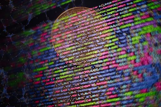 HTML5 in editor for website development. Website HTML Code on the Laptop Display Closeup Photo. Modern tech. Innovative startup project.