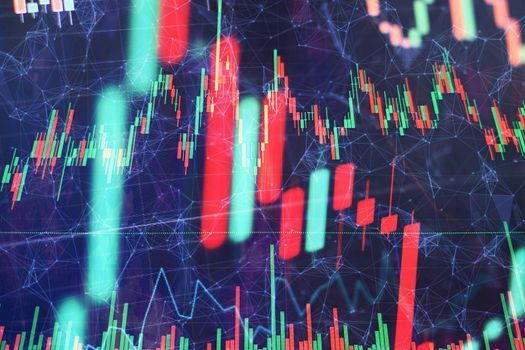 New modern computer and business strategy as concept. Financial diagram with candlestick chart used in market analysis for variation report of share price