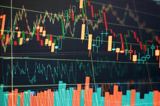 Bar graphs, Diagrams, financial figures. Forex chart. Concept of stock market and fintech.Futuristic financial interface .