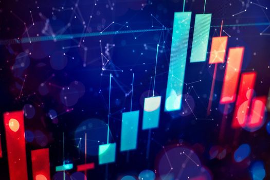 Bar graphs, Diagrams, financial figures. Forex chart. Concept of stock market and fintech.Futuristic financial interface .