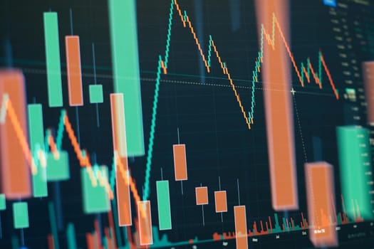 Bar graphs, Diagrams, financial figures. Forex chart. Concept of stock market and fintech.Futuristic financial interface .
